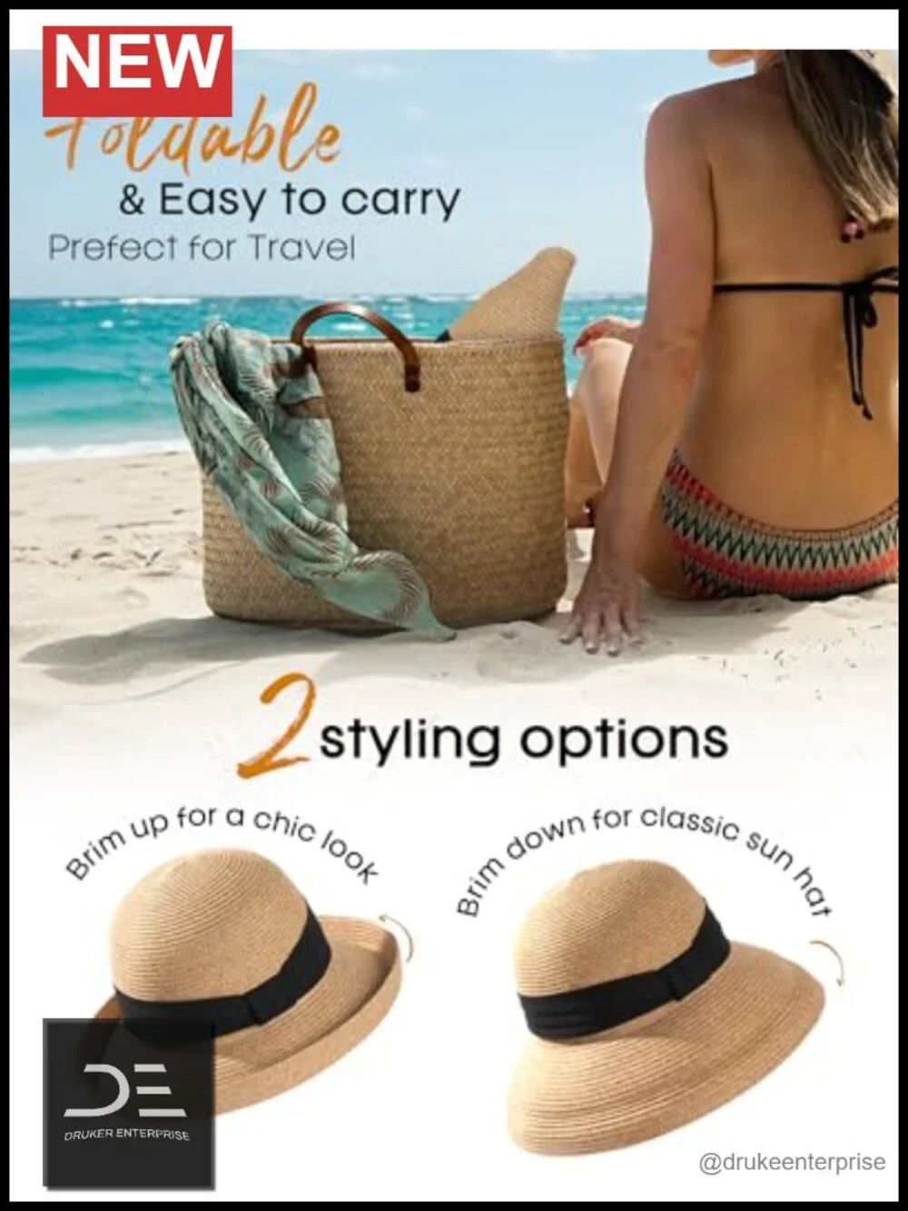 UPF 50+ Packable Bucket Hat Adjustable Travel Sun Hat